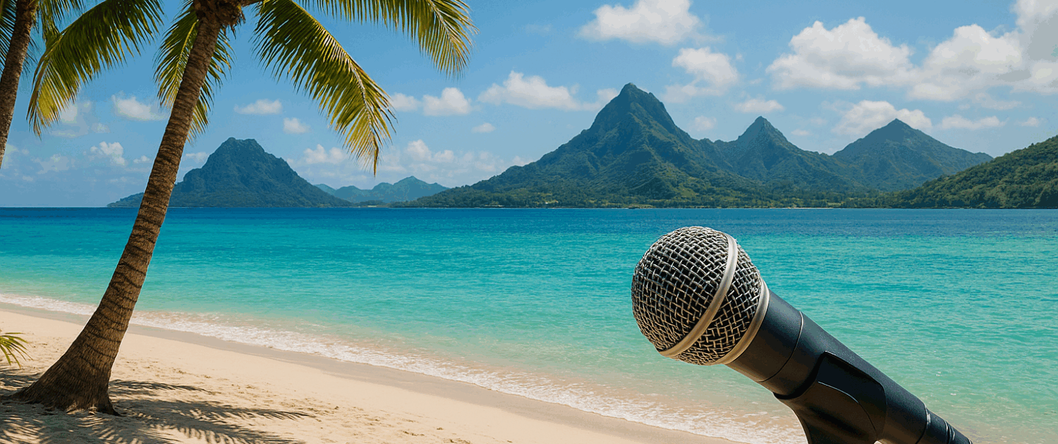 a microphone on a beach